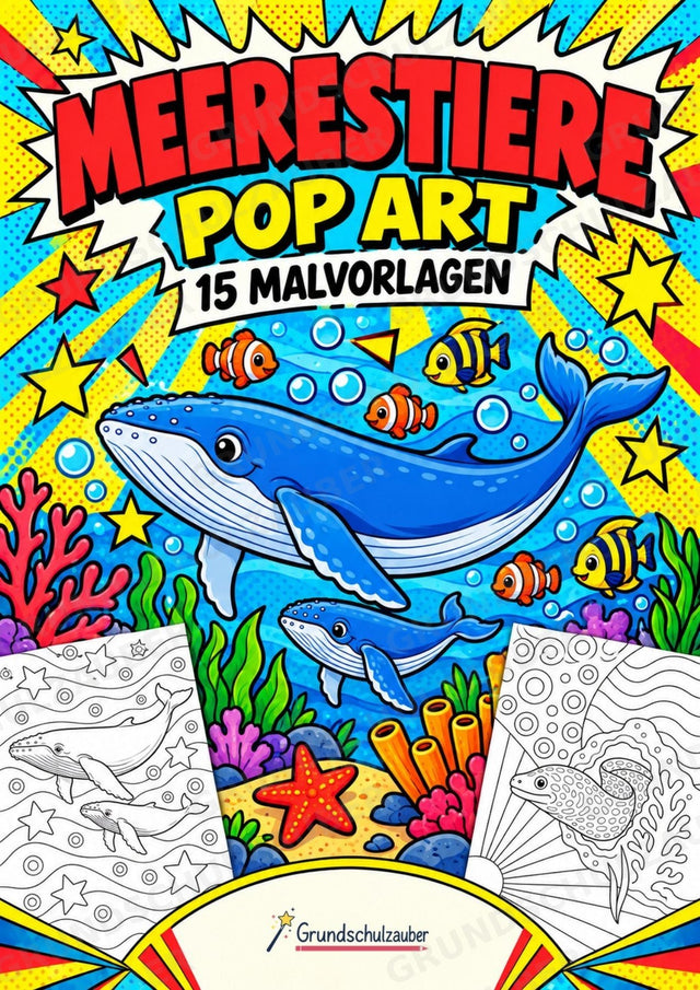 Meerestiere POP Art Ausmalbilder 15 Malvorlagen – Cover