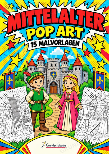 Mittelalter POP Art Ausmalbilder 15 Malvorlagen – Cover
