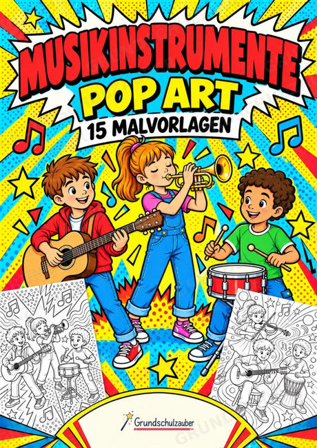 Musikinstrumente POP Art Ausmalbilder 15 Malvorlagen – Cover