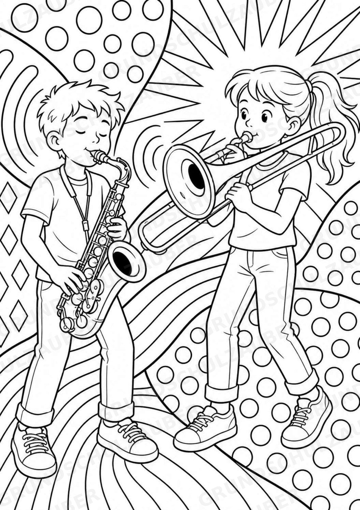Musikinstrumente POP Art Ausmalbilder 15 Malvorlagen – Materialseite 9