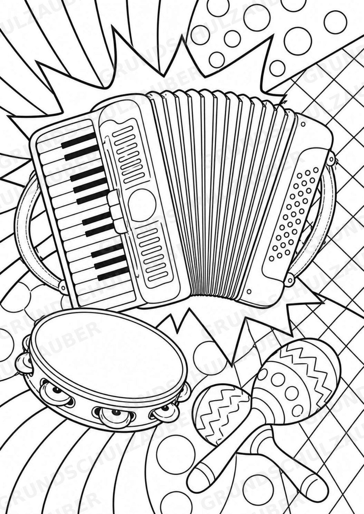 Musikinstrumente POP Art Ausmalbilder 15 Malvorlagen – Materialseite 10