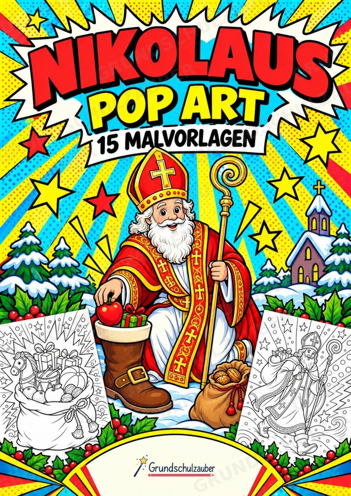 Nikolaus POP Art Ausmalbilder 15 Malvorlagen – Cover
