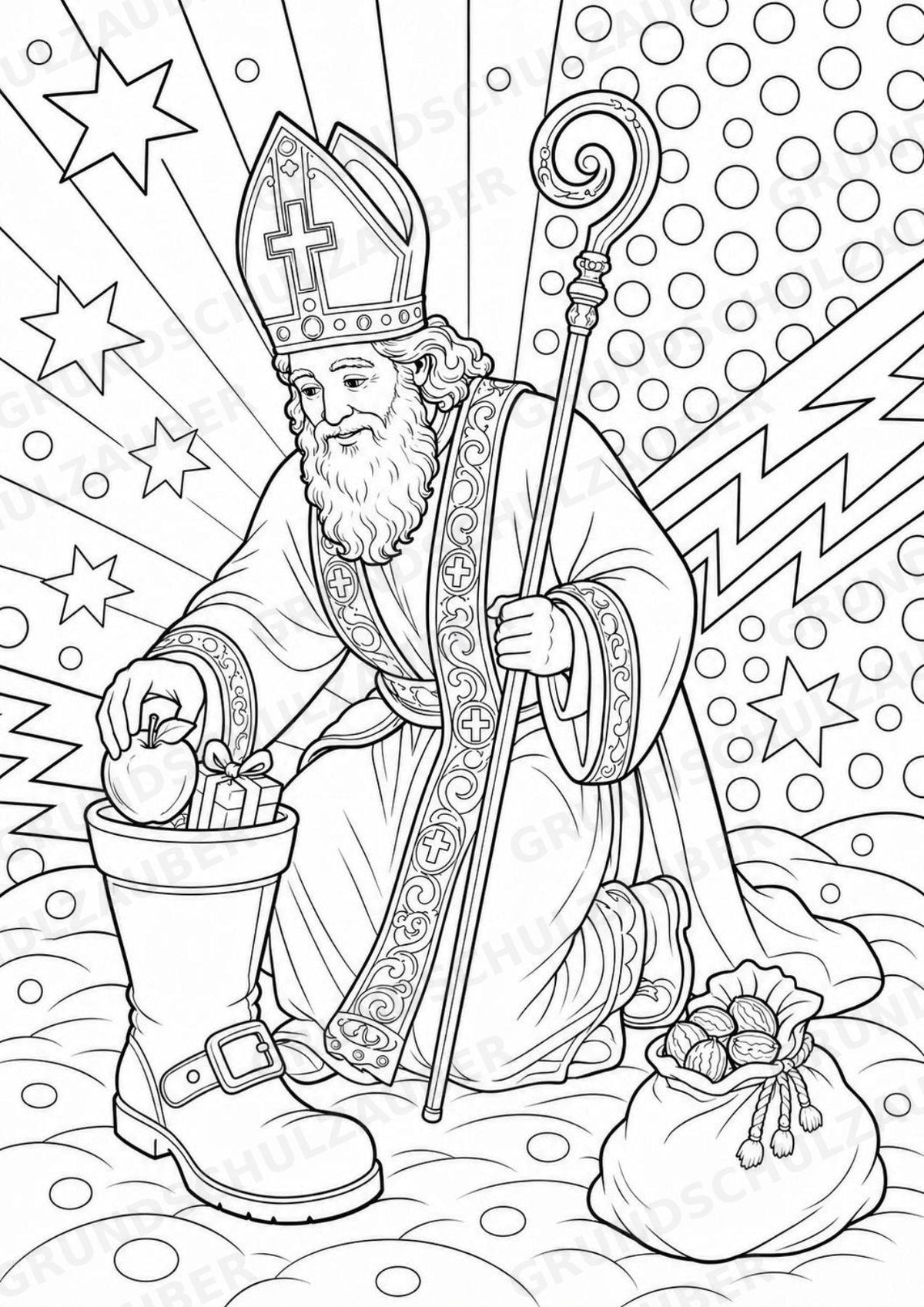 Nikolaus POP Art Ausmalbilder 15 Malvorlagen – Materialseite 2