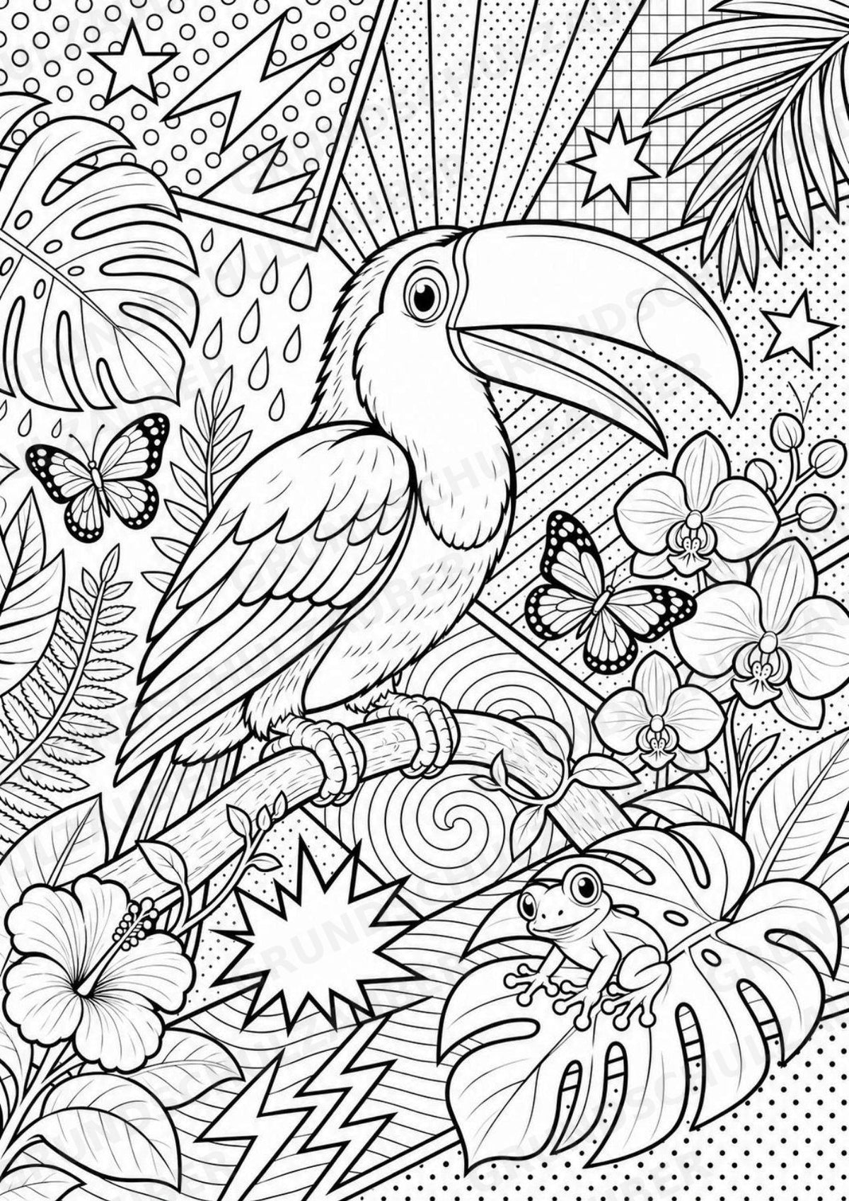 Regenwald POP Art Ausmalbilder 15 Malvorlagen – Materialseite 2