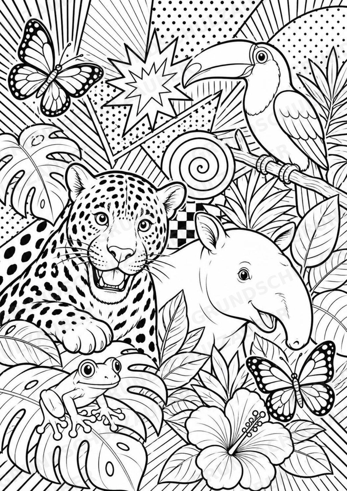 Regenwald POP Art Ausmalbilder 15 Malvorlagen – Materialseite 16