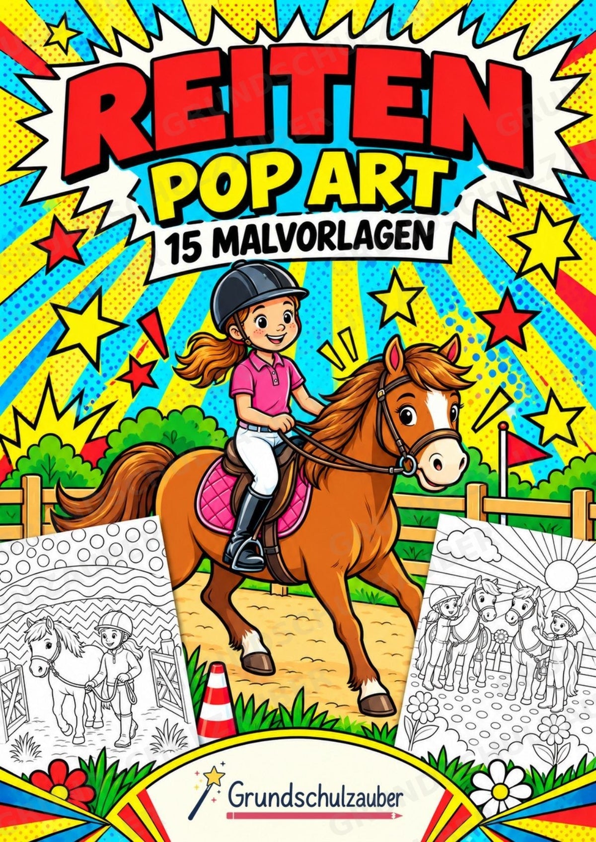 Reiten POP Art Ausmalbilder 15 Malvorlagen – Cover