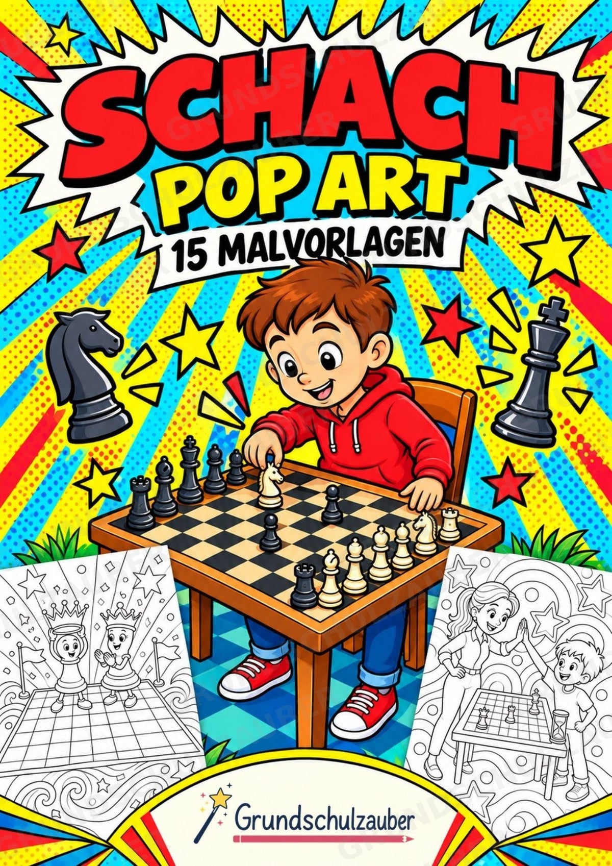 Schach POP Art Ausmalbilder 15 Malvorlagen – Cover