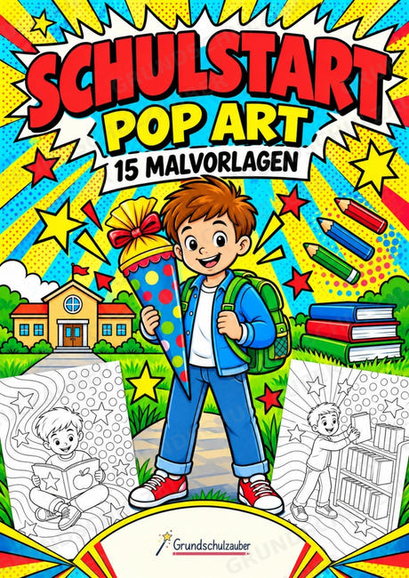 Schulstart POP Art Ausmalbilder 15 Malvorlagen – Cover