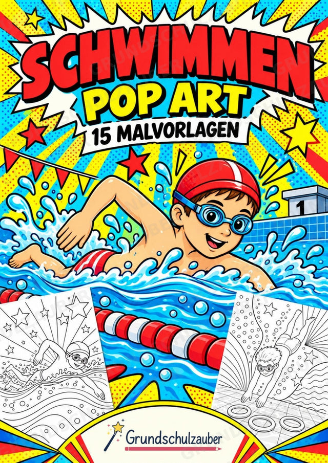 Schwimmen POP Art Ausmalbilder 15 Malvorlagen – Cover