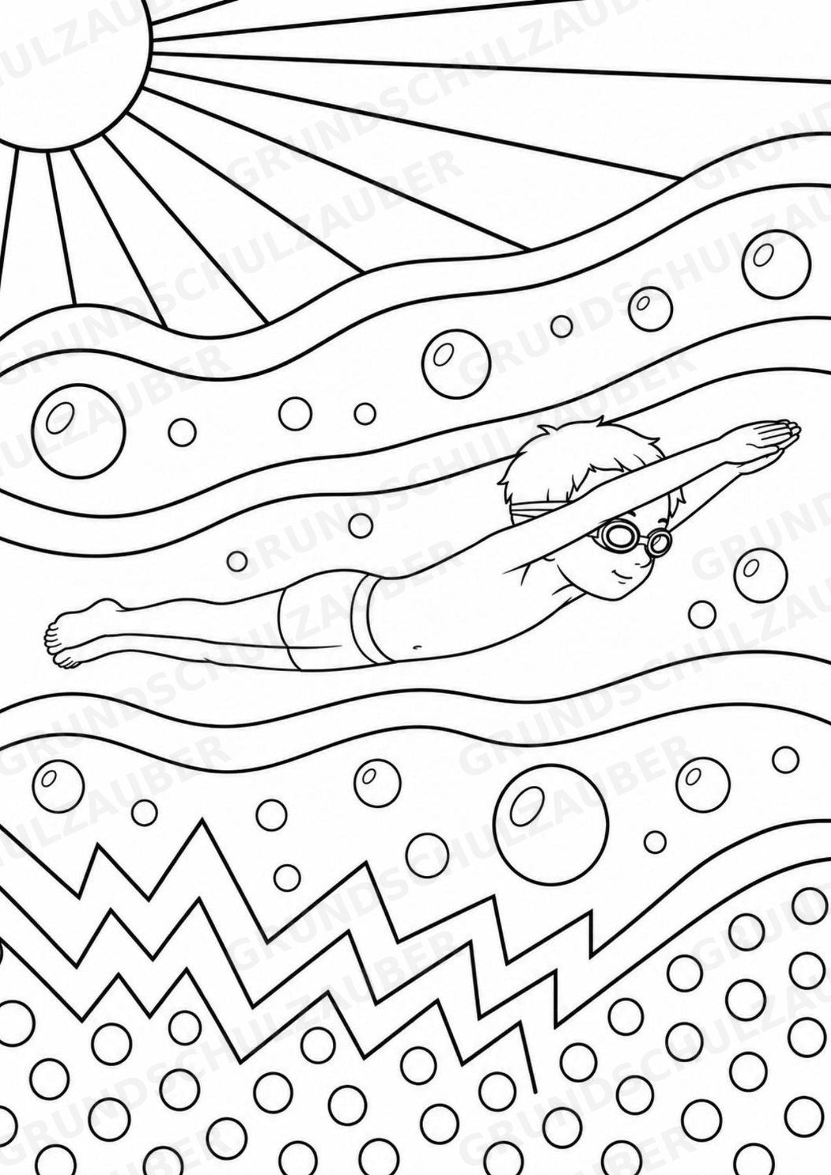 Schwimmen POP Art Ausmalbilder 15 Malvorlagen – Materialseite 8