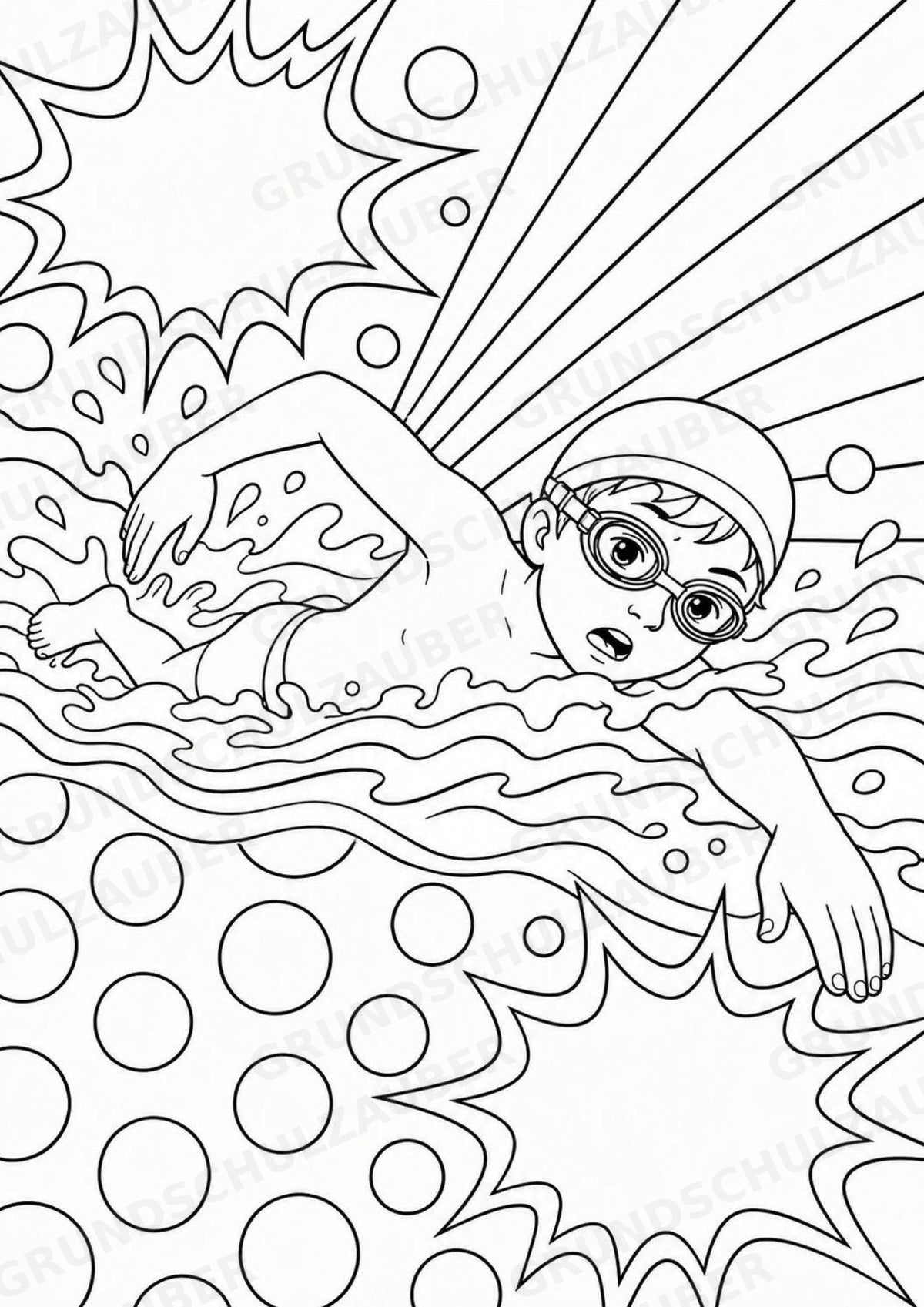 Schwimmen POP Art Ausmalbilder 15 Malvorlagen – Materialseite 14