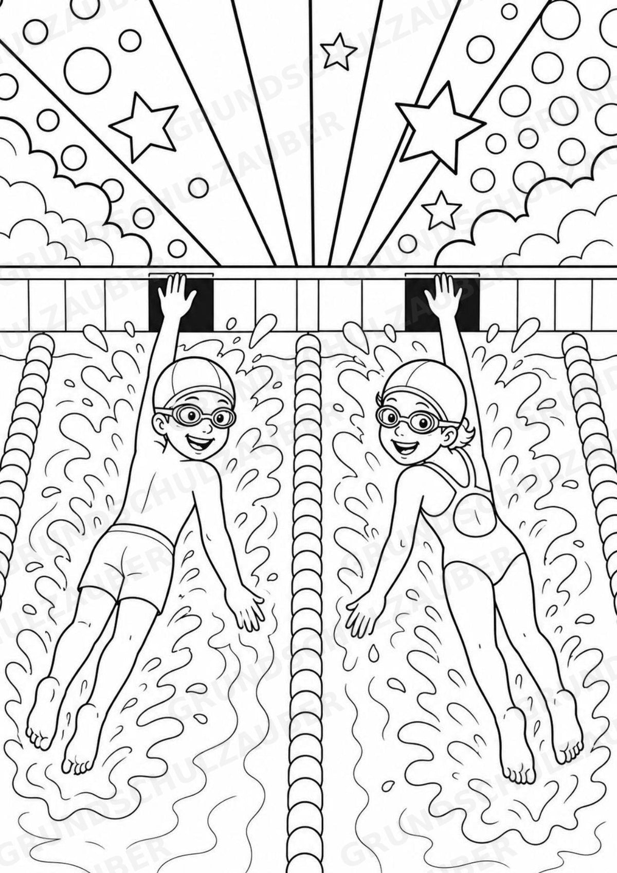 Schwimmen POP Art Ausmalbilder 15 Malvorlagen – Materialseite 15