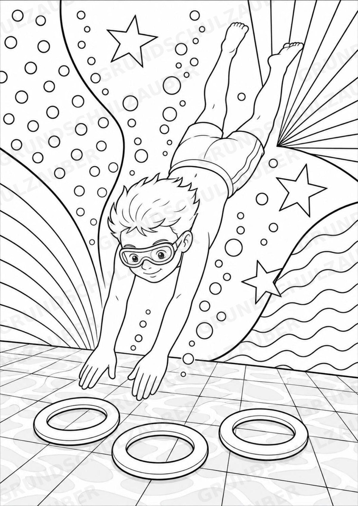 Schwimmen POP Art Ausmalbilder 15 Malvorlagen – Materialseite 16