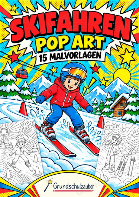 Skifahren POP Art Ausmalbilder 15 Malvorlagen – Cover