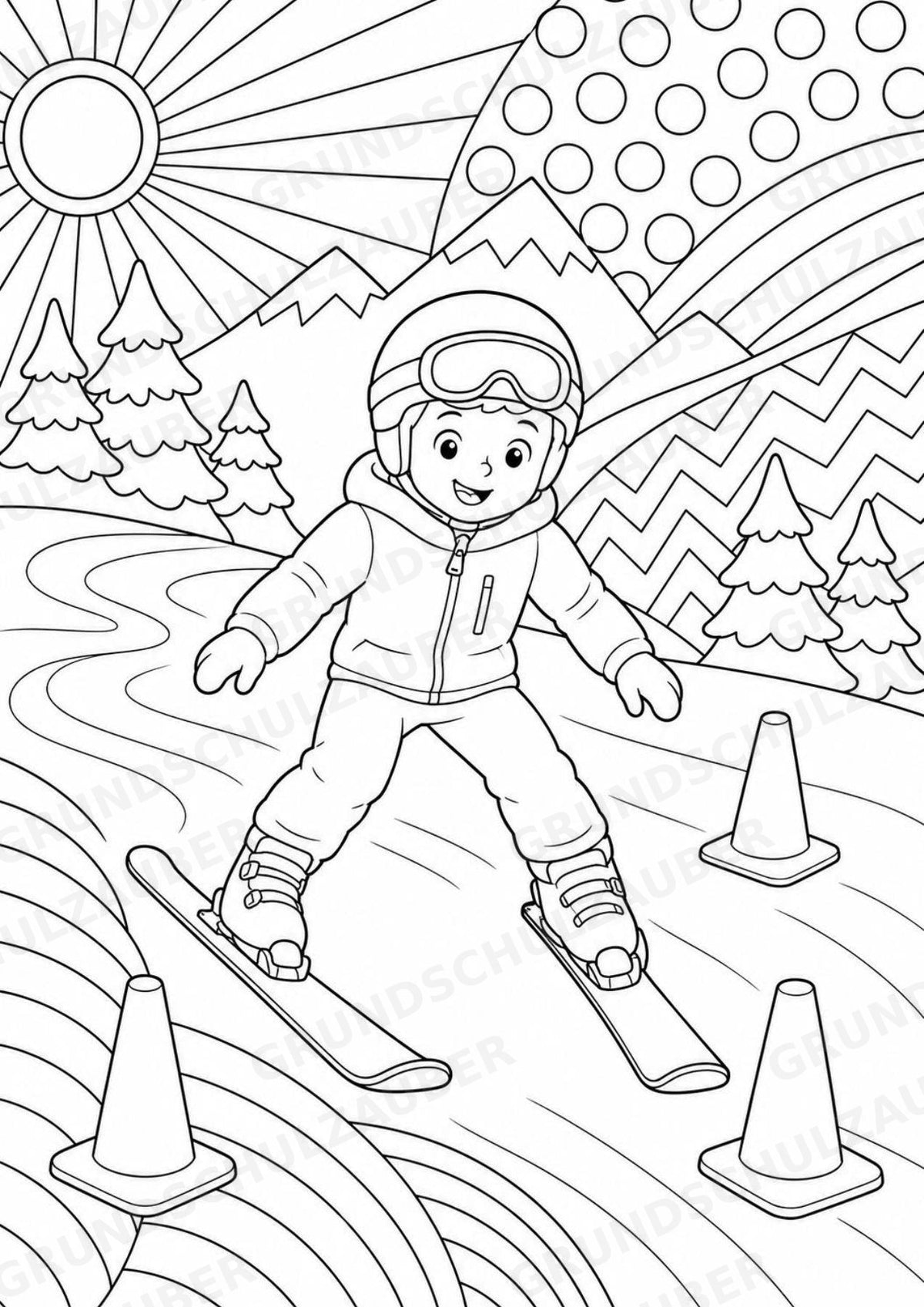 Skifahren POP Art Ausmalbilder 15 Malvorlagen – Materialseite 2