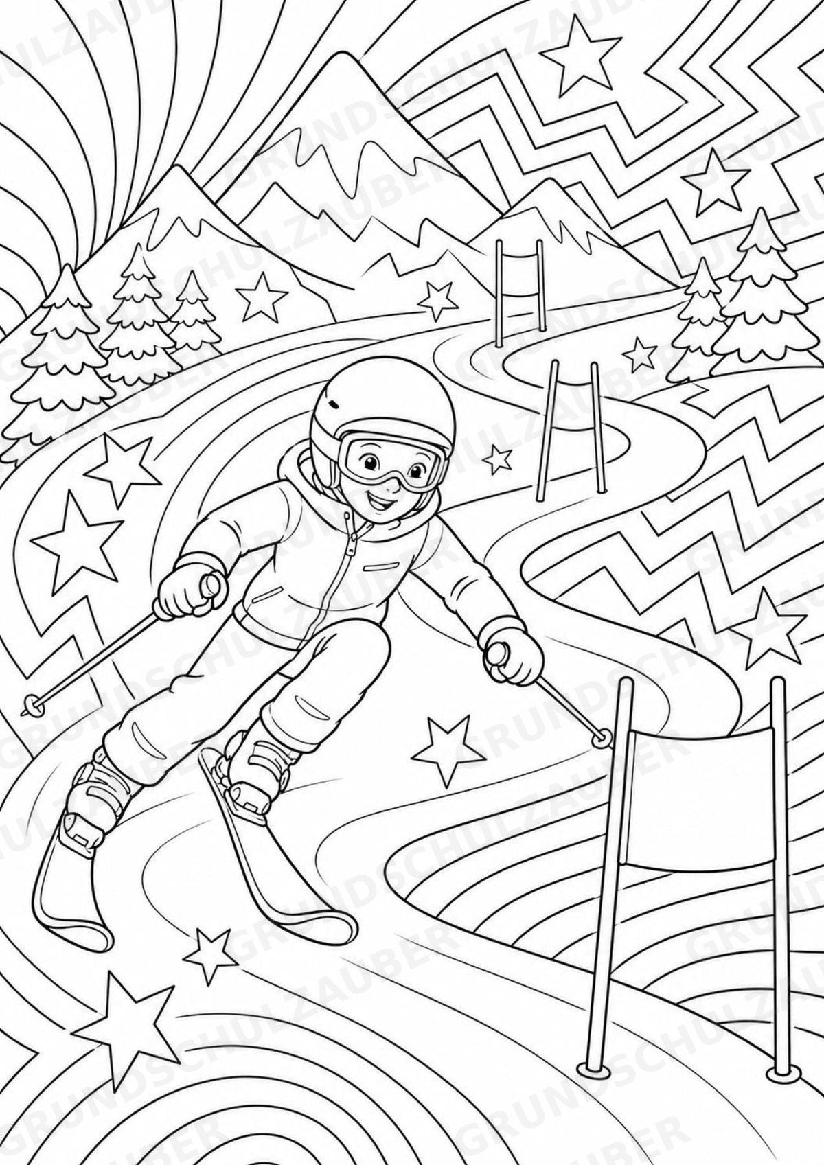 Skifahren POP Art Ausmalbilder 15 Malvorlagen – Materialseite 4