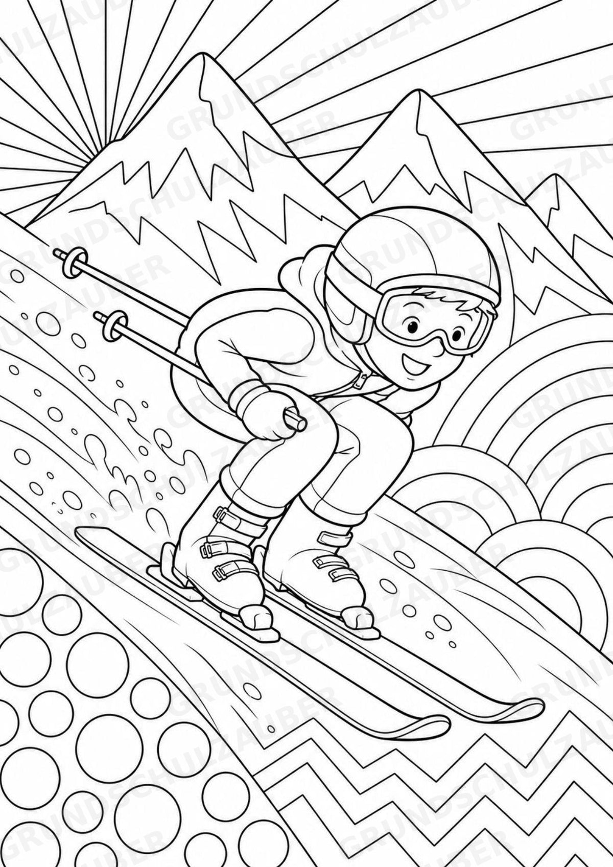 Skifahren POP Art Ausmalbilder 15 Malvorlagen – Materialseite 5