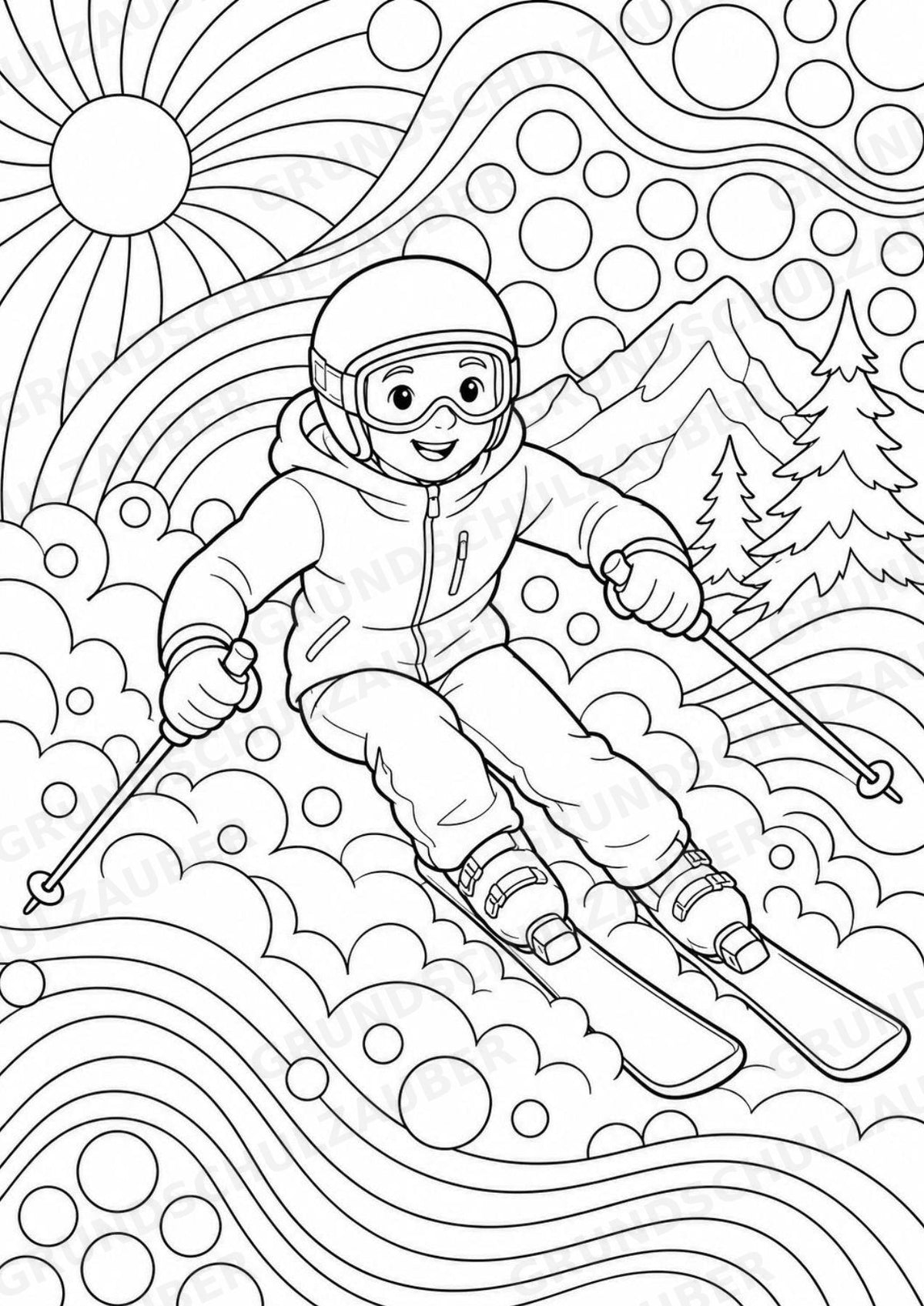 Skifahren POP Art Ausmalbilder 15 Malvorlagen – Materialseite 7
