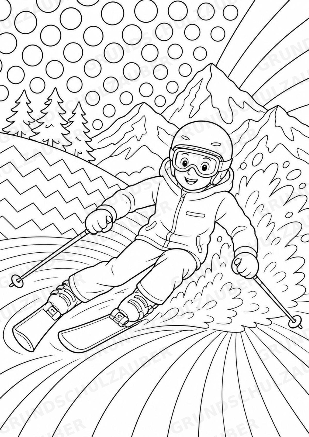 Skifahren POP Art Ausmalbilder 15 Malvorlagen – Materialseite 8