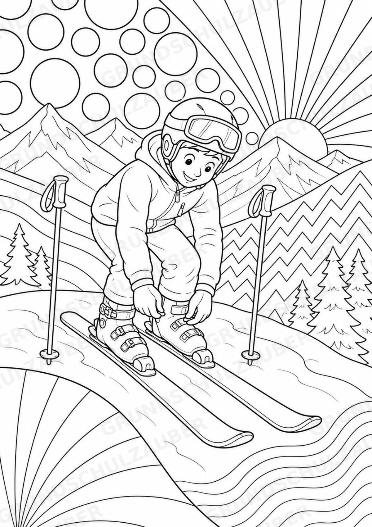 Skifahren POP Art Ausmalbilder 15 Malvorlagen – Materialseite 9
