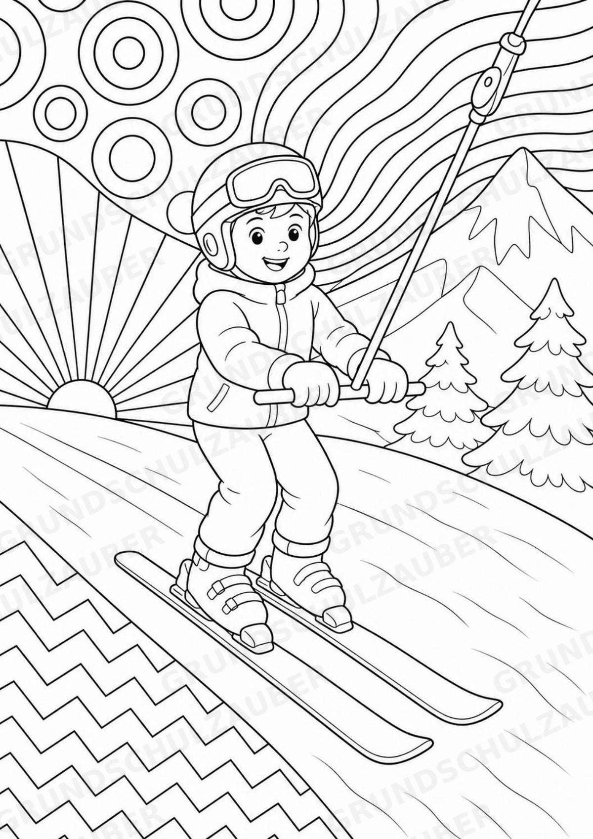 Skifahren POP Art Ausmalbilder 15 Malvorlagen – Materialseite 10
