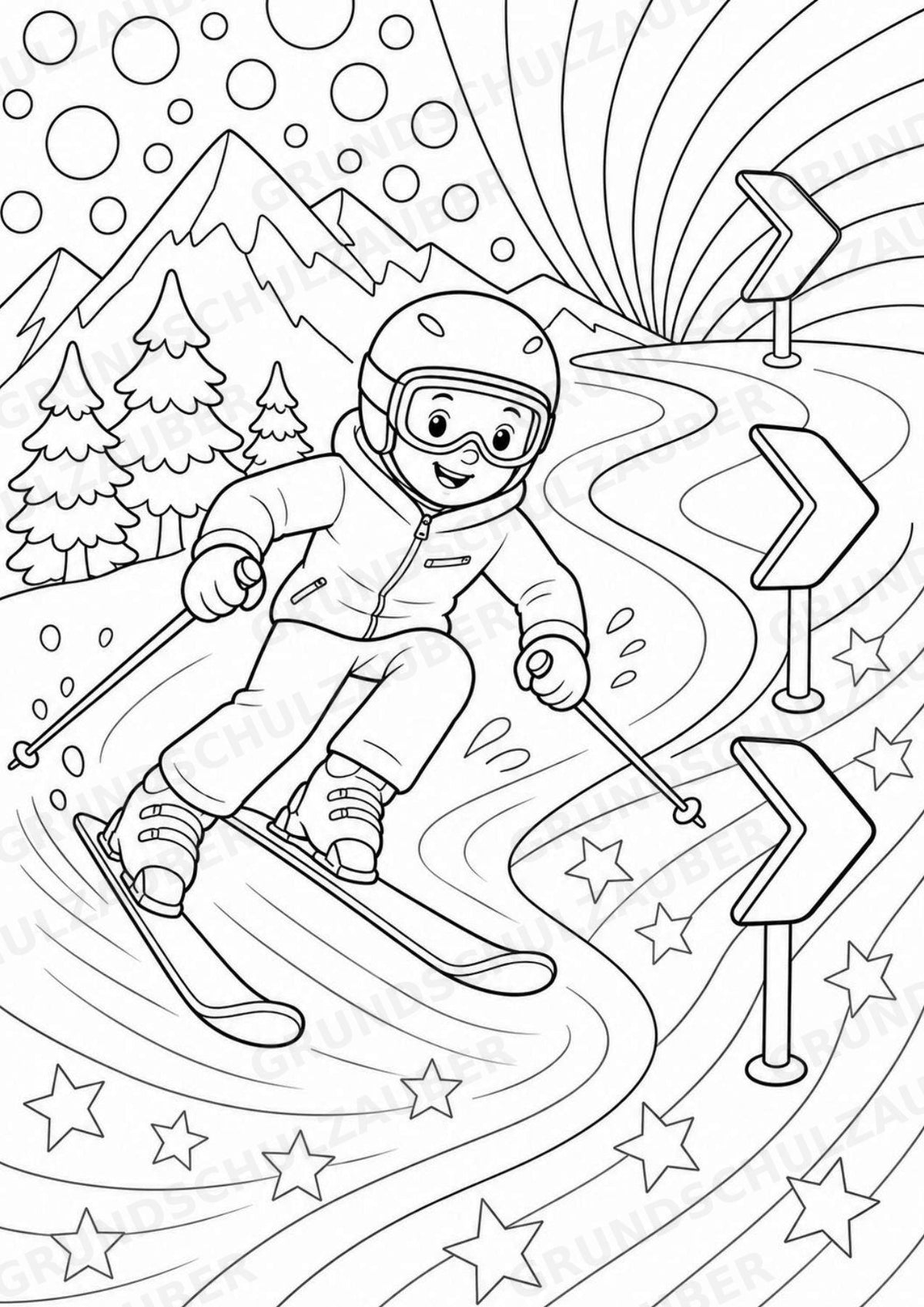 Skifahren POP Art Ausmalbilder 15 Malvorlagen – Materialseite 11