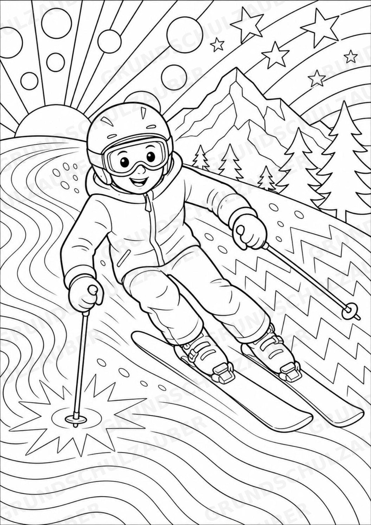 Skifahren POP Art Ausmalbilder 15 Malvorlagen – Materialseite 14