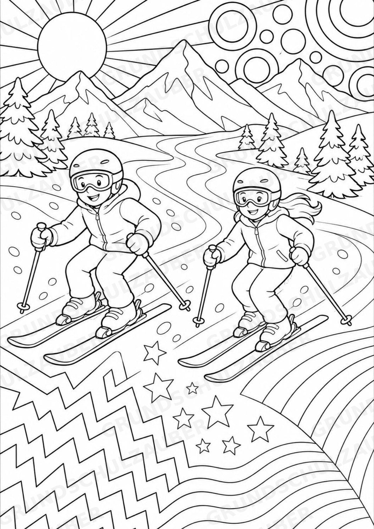 Skifahren POP Art Ausmalbilder 15 Malvorlagen – Materialseite 15