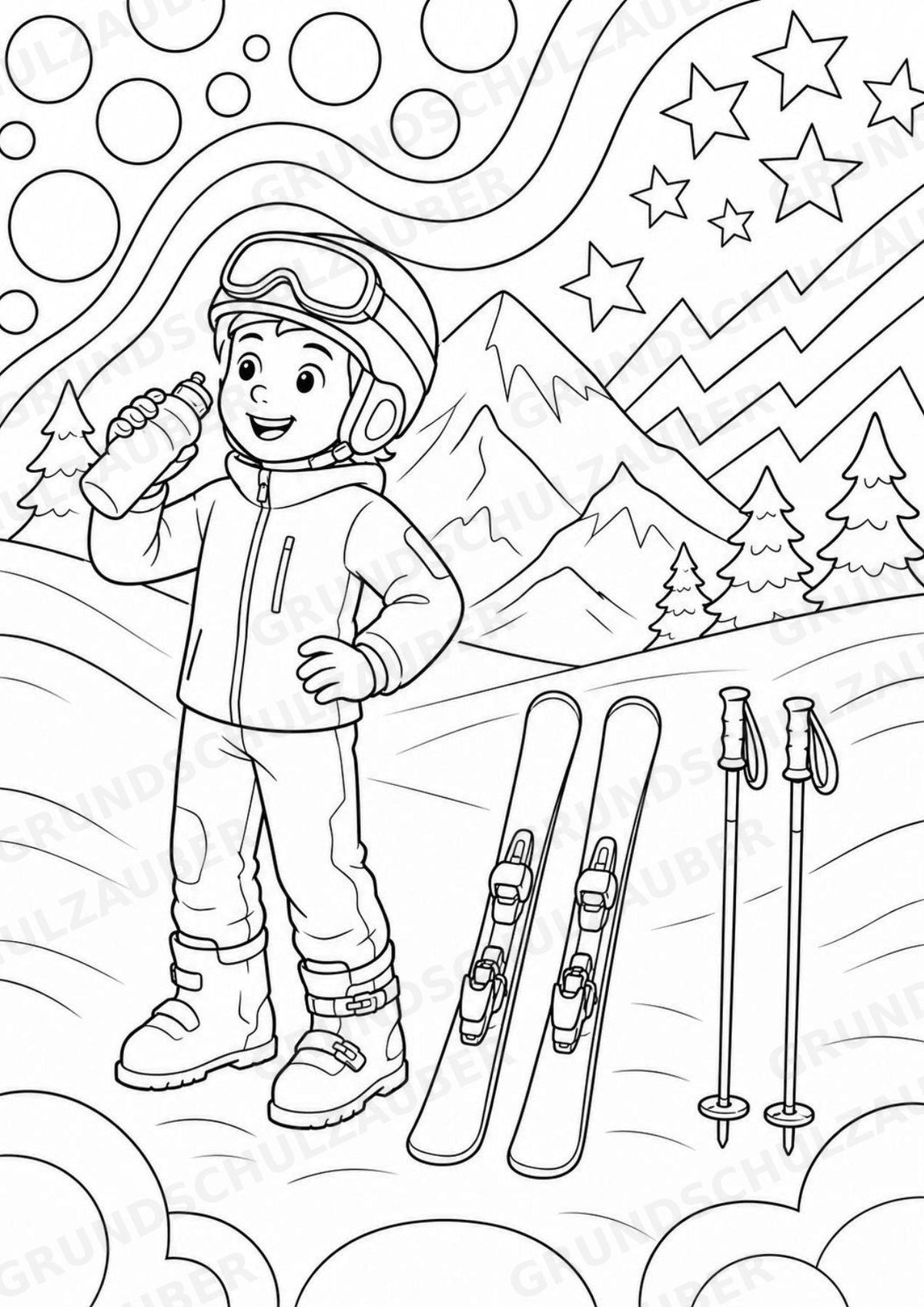 Skifahren POP Art Ausmalbilder 15 Malvorlagen – Materialseite 16