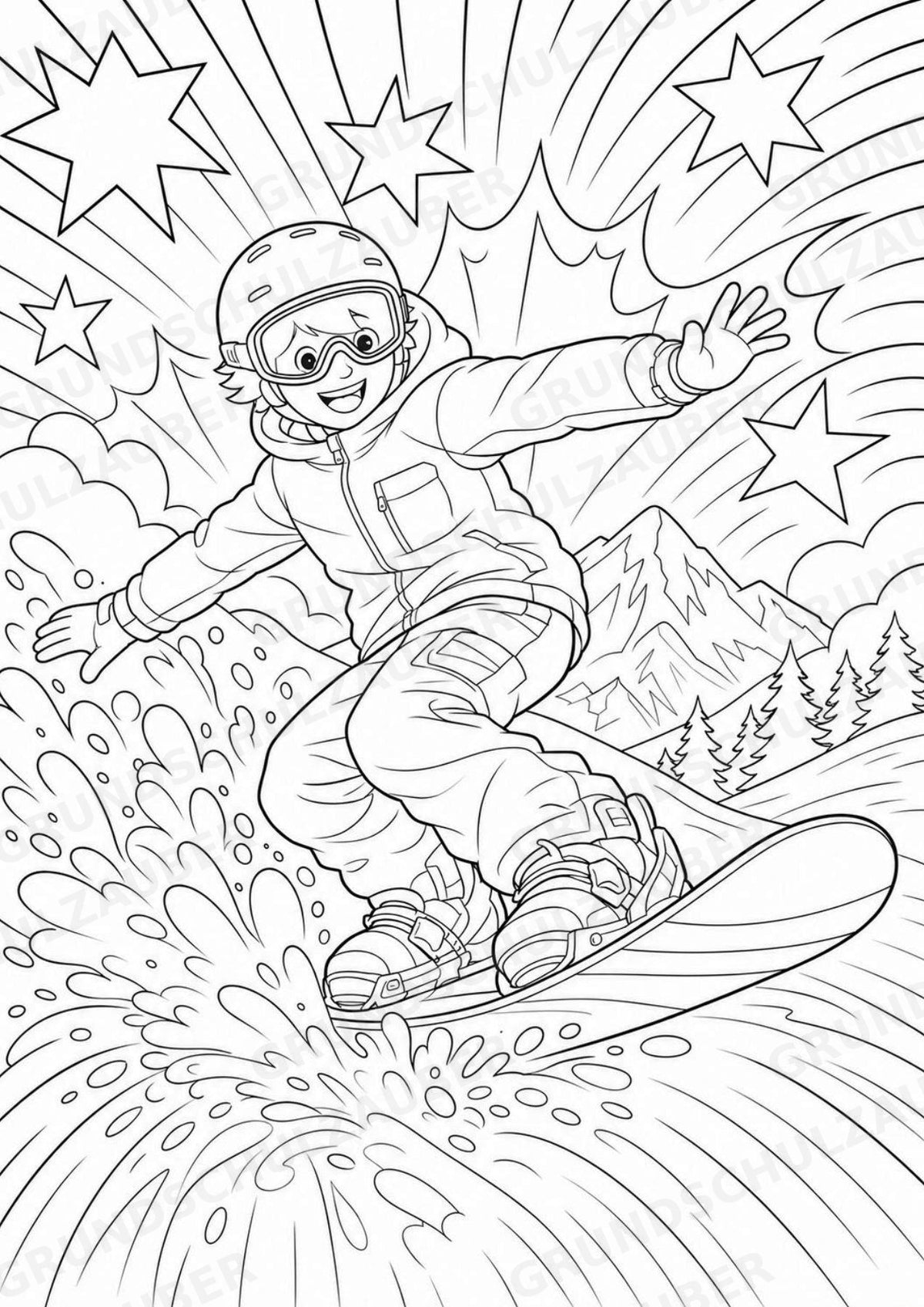 Snowboarding POP Art Ausmalbilder 15 Malvorlagen – Materialseite 2