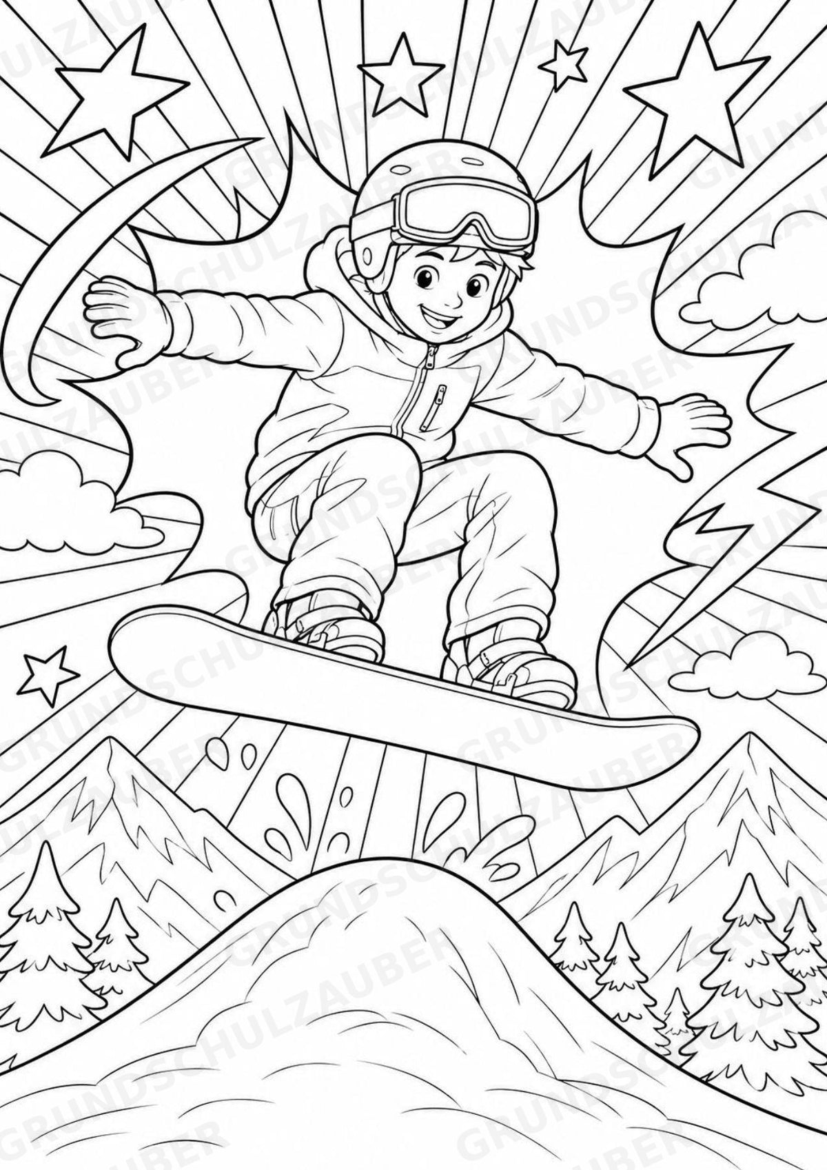 Snowboarding POP Art Ausmalbilder 15 Malvorlagen – Materialseite 3