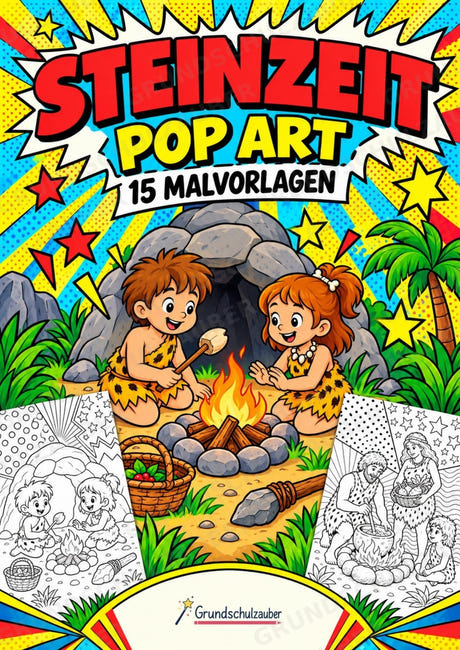 Steinzeit POP Art Ausmalbilder 15 Malvorlagen – Cover