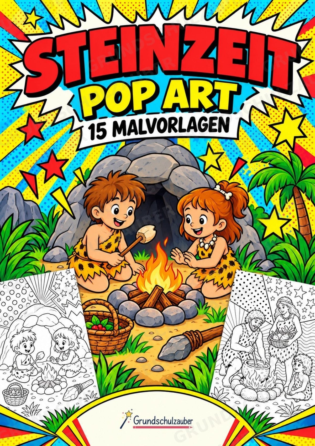 Steinzeit POP Art Ausmalbilder 15 Malvorlagen – Cover