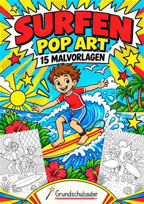 Surfen POP Art Ausmalbilder 15 Malvorlagen – Cover