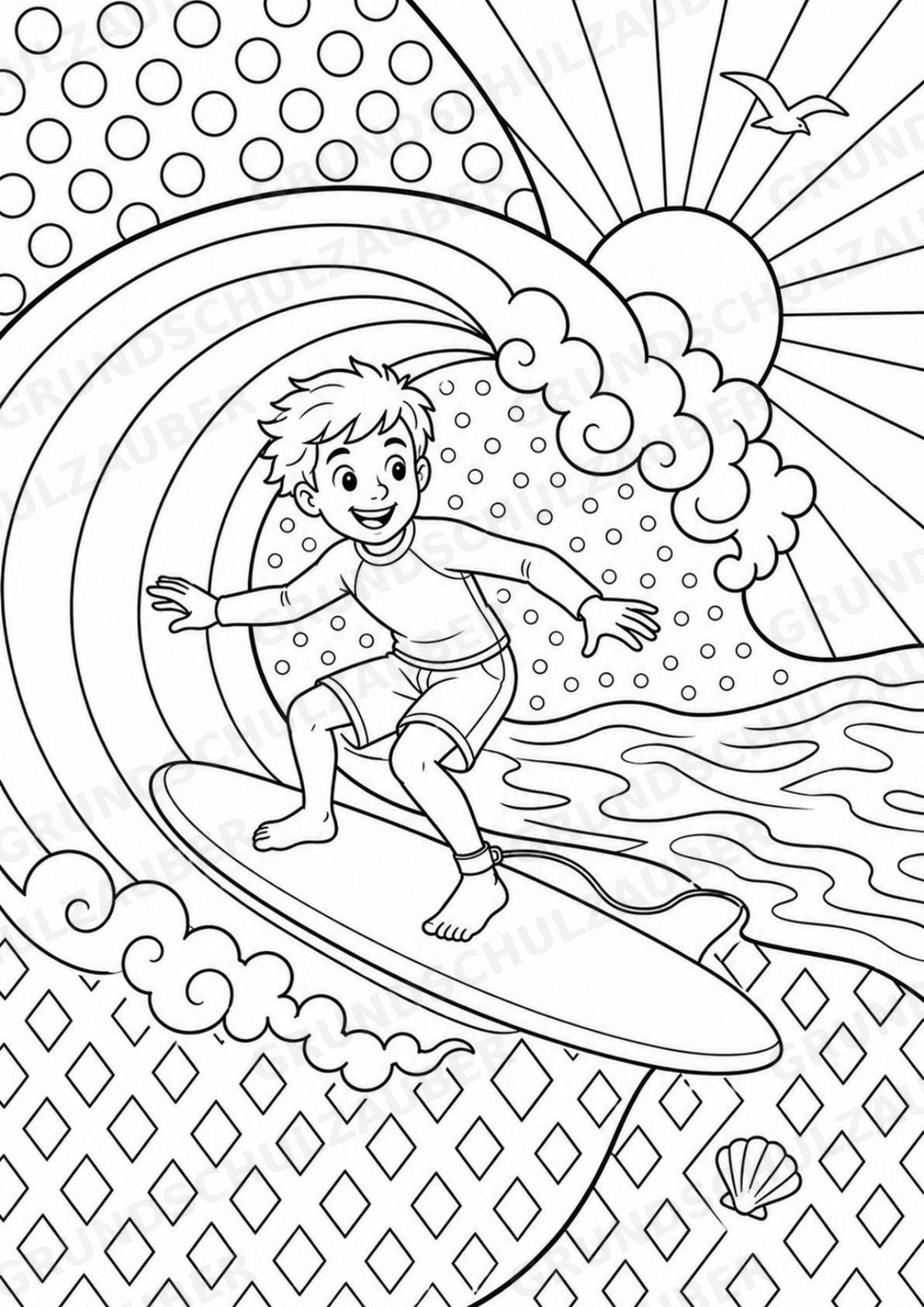 Surfen POP Art Ausmalbilder 15 Malvorlagen – Materialseite 7