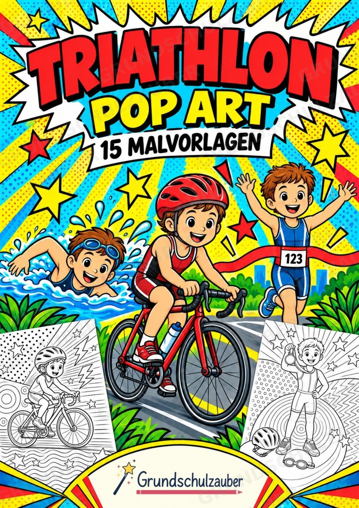Triathlon POP Art Ausmalbilder 15 Malvorlagen – Cover