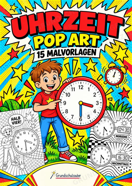 Uhrzeit POP Art Ausmalbilder 15 Malvorlagen – Cover