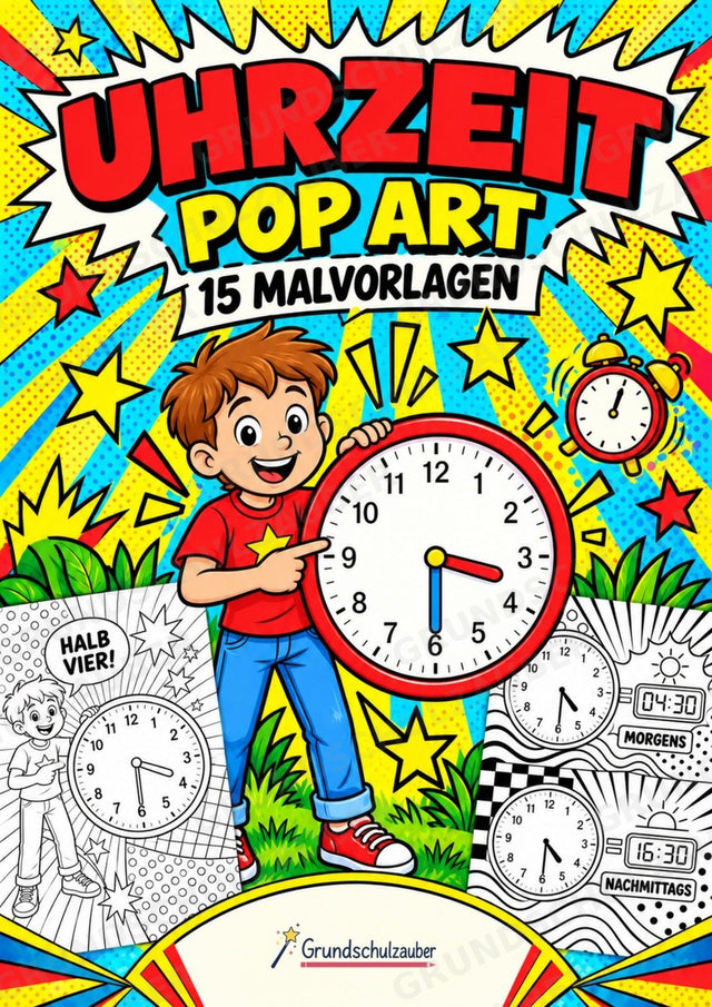 Uhrzeit POP Art Ausmalbilder 15 Malvorlagen – Cover