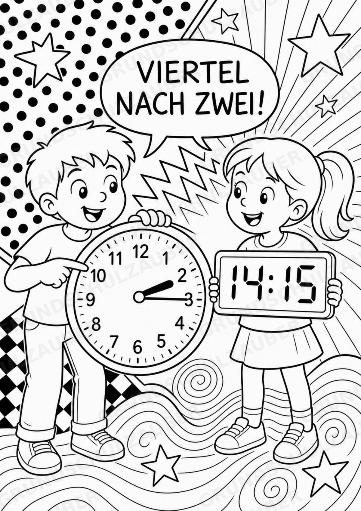 Uhrzeit POP Art Ausmalbilder 15 Malvorlagen – Materialseite 4