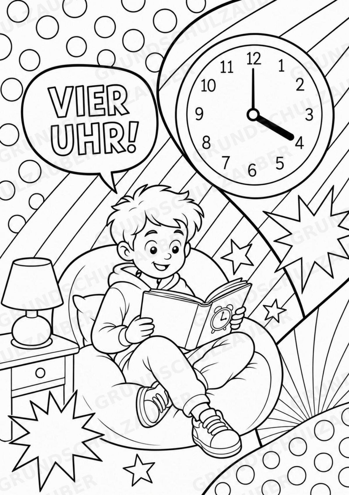 Uhrzeit POP Art Ausmalbilder 15 Malvorlagen – Materialseite 6