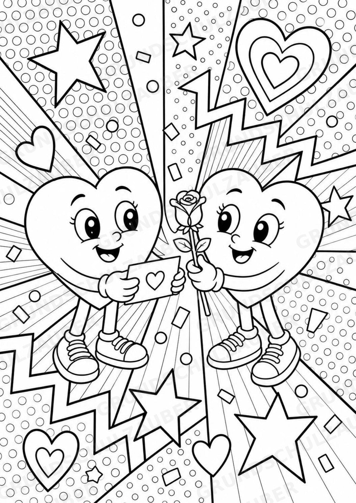 Valentinstag POP Art Ausmalbilder 15 Malvorlagen – Materialseite 2