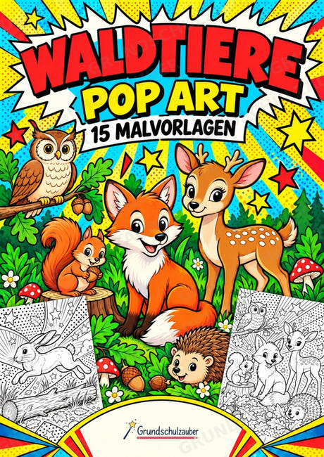 Waldtiere POP Art Ausmalbilder 15 Malvorlagen – Cover