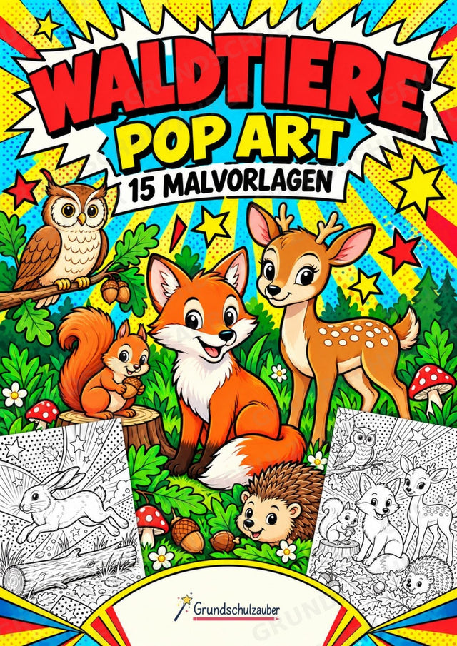 Waldtiere POP Art Ausmalbilder 15 Malvorlagen – Cover
