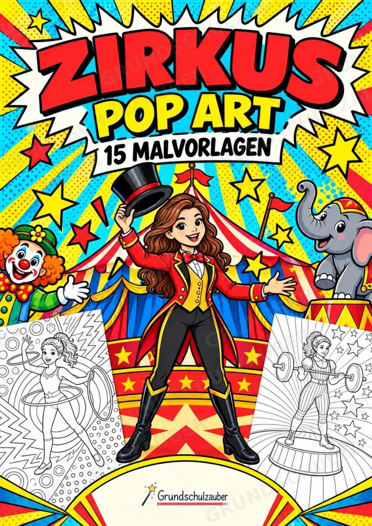 Zirkus POP Art Ausmalbilder 15 Malvorlagen – Cover