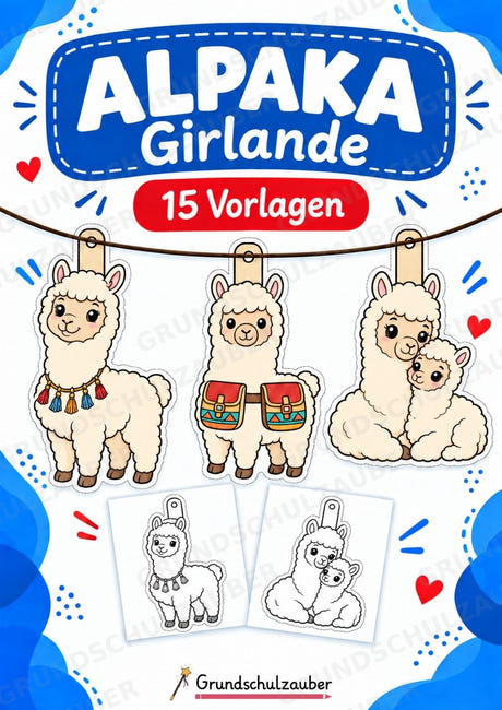 Alpaka Girlande Fensterdeko Basteln Ausmalbild Ausschneiden 15 Vorlagen – Cover