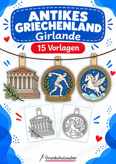 Antikes Griechenland Girlande Fensterdeko Basteln Ausmalbild Ausschneiden 15 Vorlagen – Cover