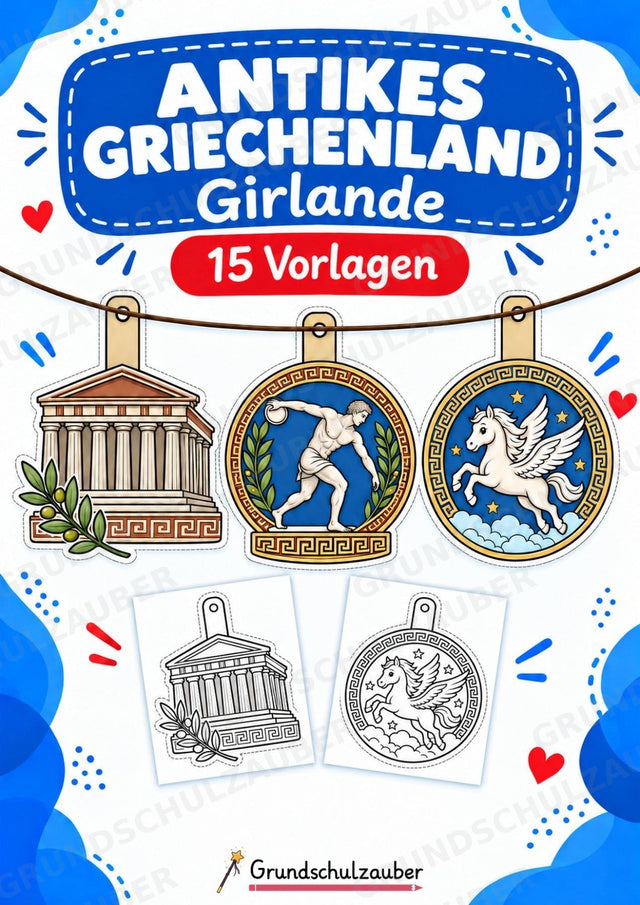 Antikes Griechenland Girlande Fensterdeko Basteln Ausmalbild Ausschneiden 15 Vorlagen – Cover