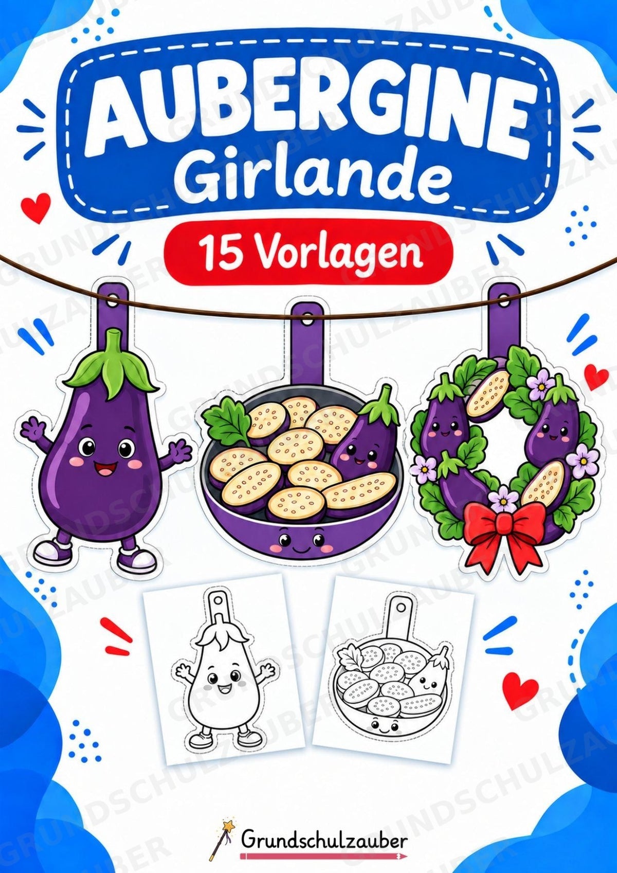 Aubergine Girlande Fensterdeko Basteln Ausmalbild Ausschneiden 15 Vorlagen – Cover
