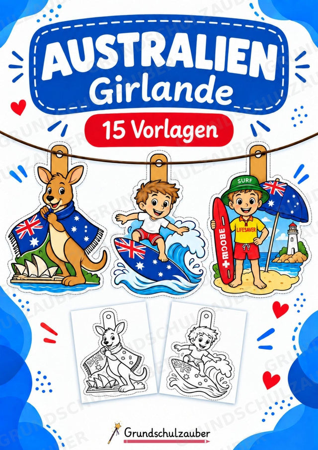 Australien Girlande Fensterdeko Basteln Ausmalbild Ausschneiden 15 Vorlagen – Cover