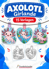 Axolotl Girlande Fensterdeko Basteln Ausmalbild Ausschneiden 15 Vorlagen – Cover
